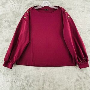 Ann Taylor Shoulder Button Sweatshirt Womens L‎ Burgundy Ponte Balloon Sleeves
